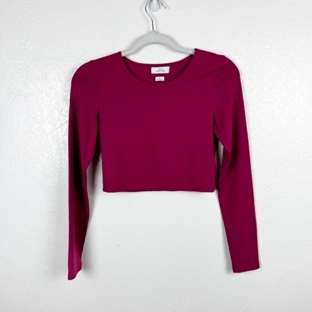 Aritzia Babaton Contour Crew Cropped Long Sleeve Magenta Dark Pink Size Medium